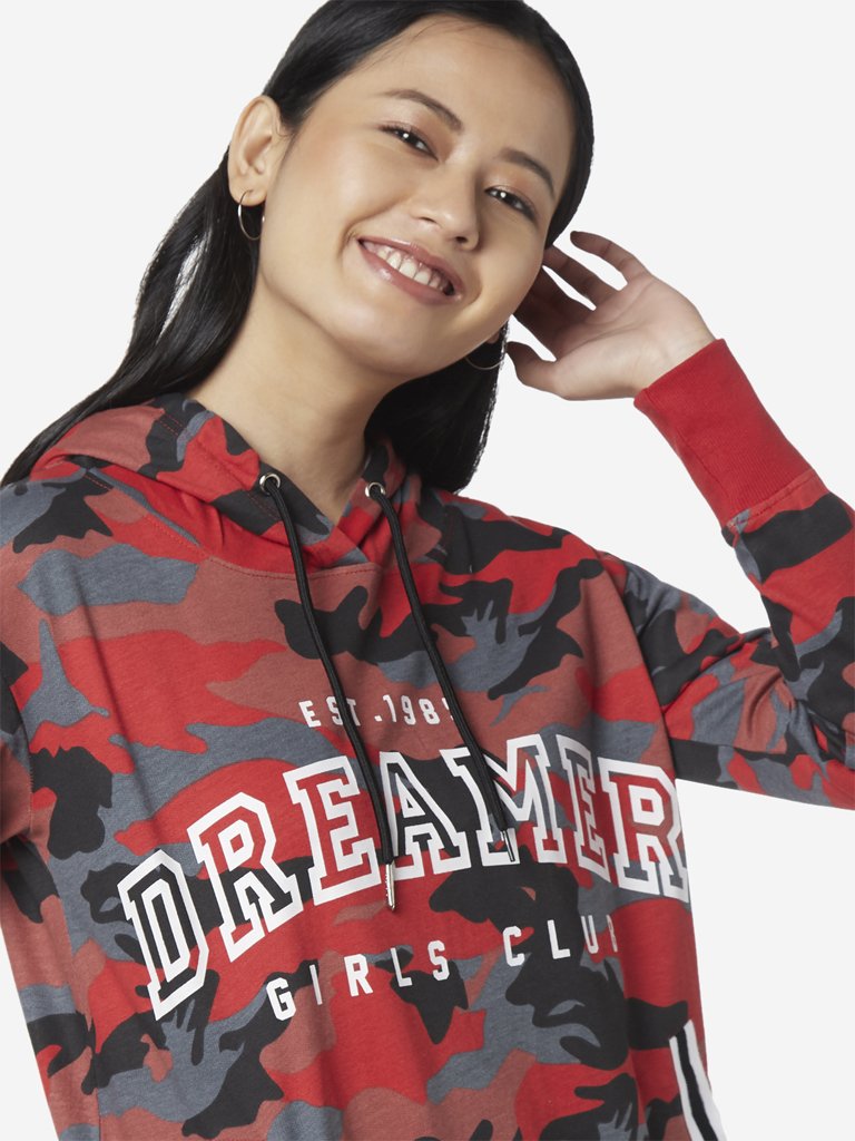 Studiofit Red Camouflage Print Hooded Dress