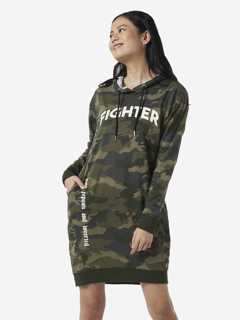 Studiofit Olive Camouflage Print Hooded Dress