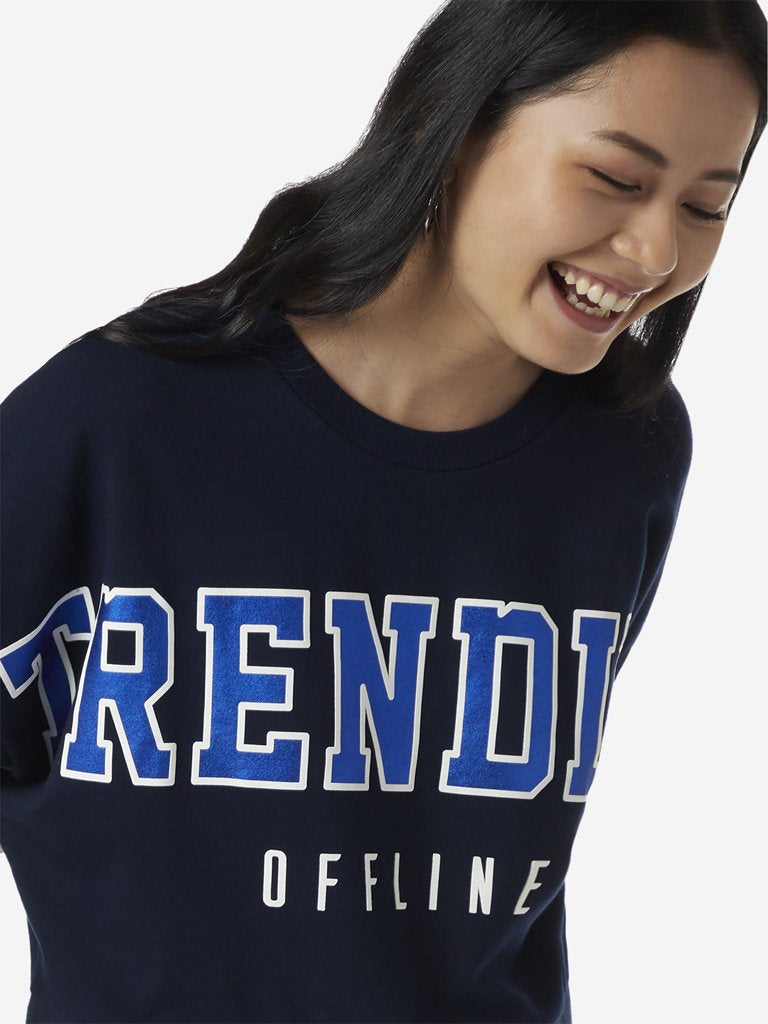Studiofit Navy Text Design Cropped Sweatshirt