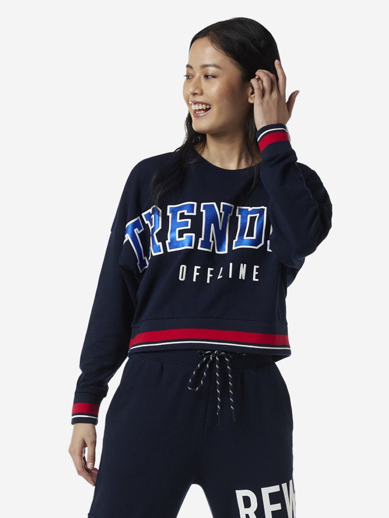 Studiofit Navy Text Design Cropped Sweatshirt