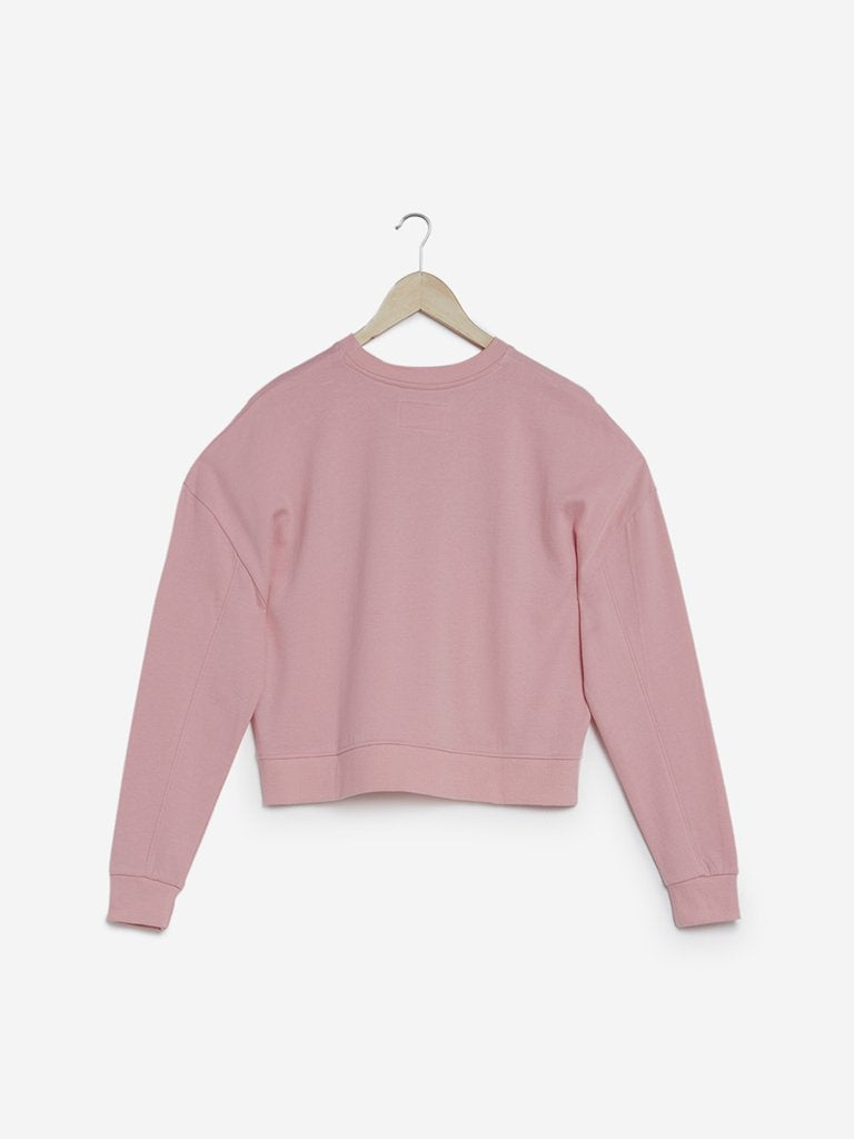 Studiofit Light Pink Printed Cropped Sweatshirt