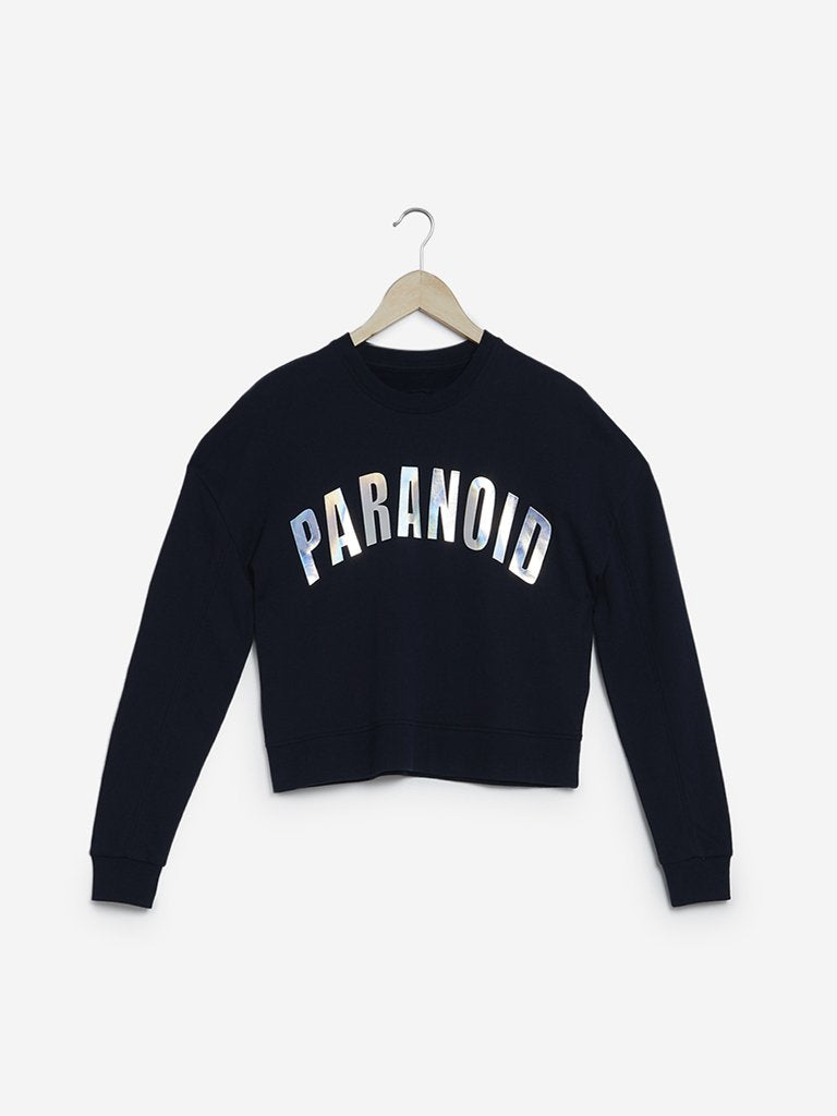 Studiofit Black Printed Cropped Sweatshirt