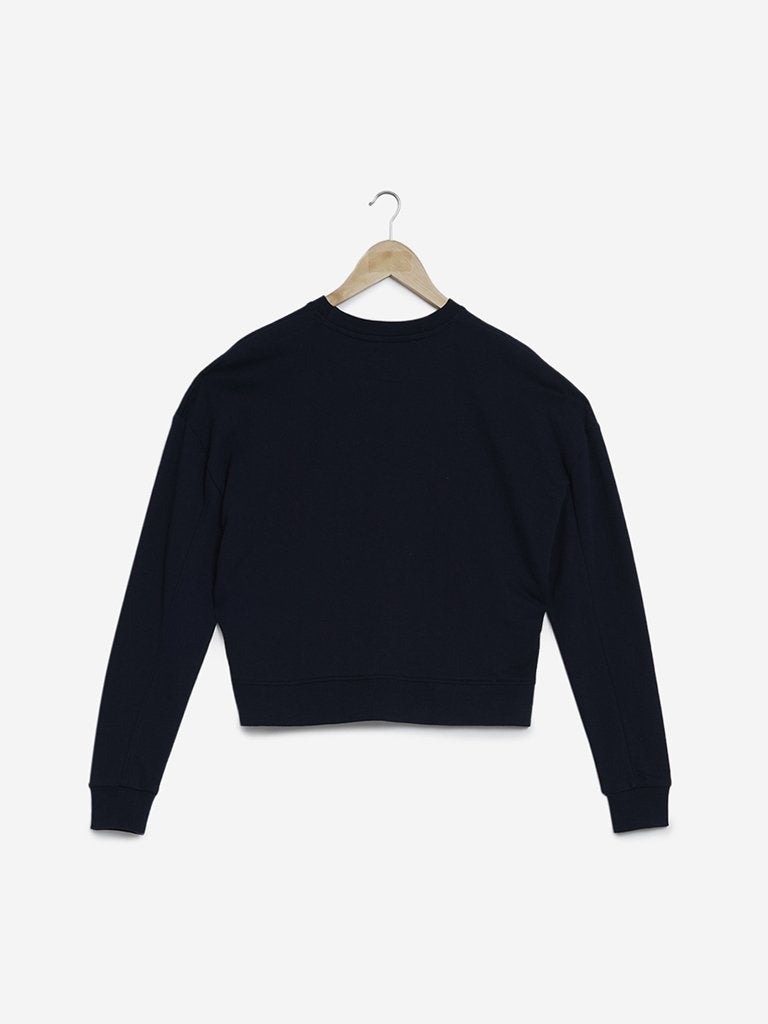 Studiofit Black Printed Cropped Sweatshirt