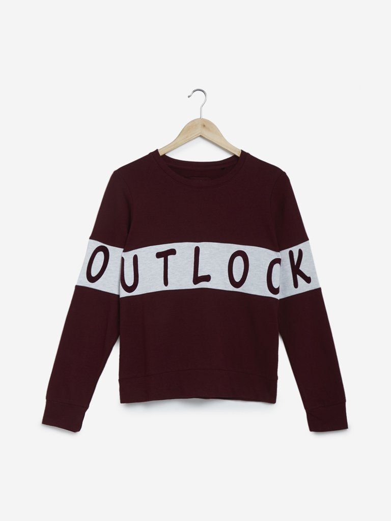 Studiofit Burgundy Colour-Blocked Sweatshirt