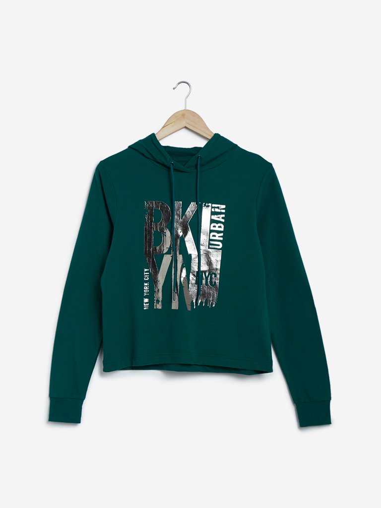 Studiofit Dark Green Printed Hooded T-Shirt