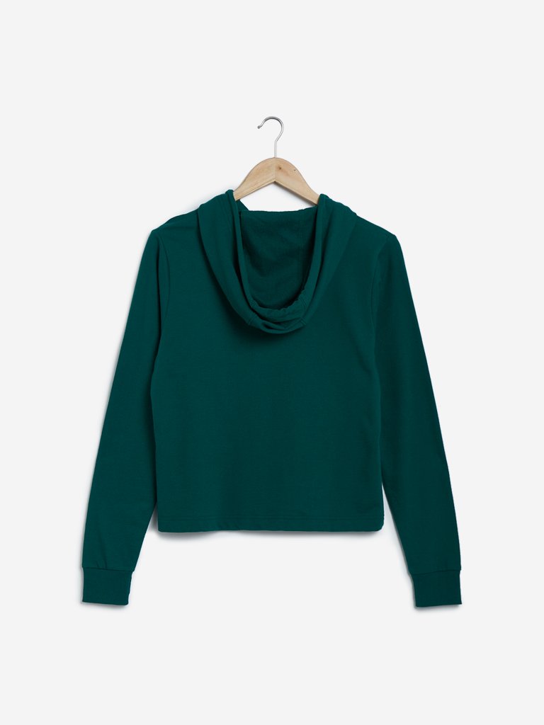 Studiofit Dark Green Printed Hooded T-Shirt