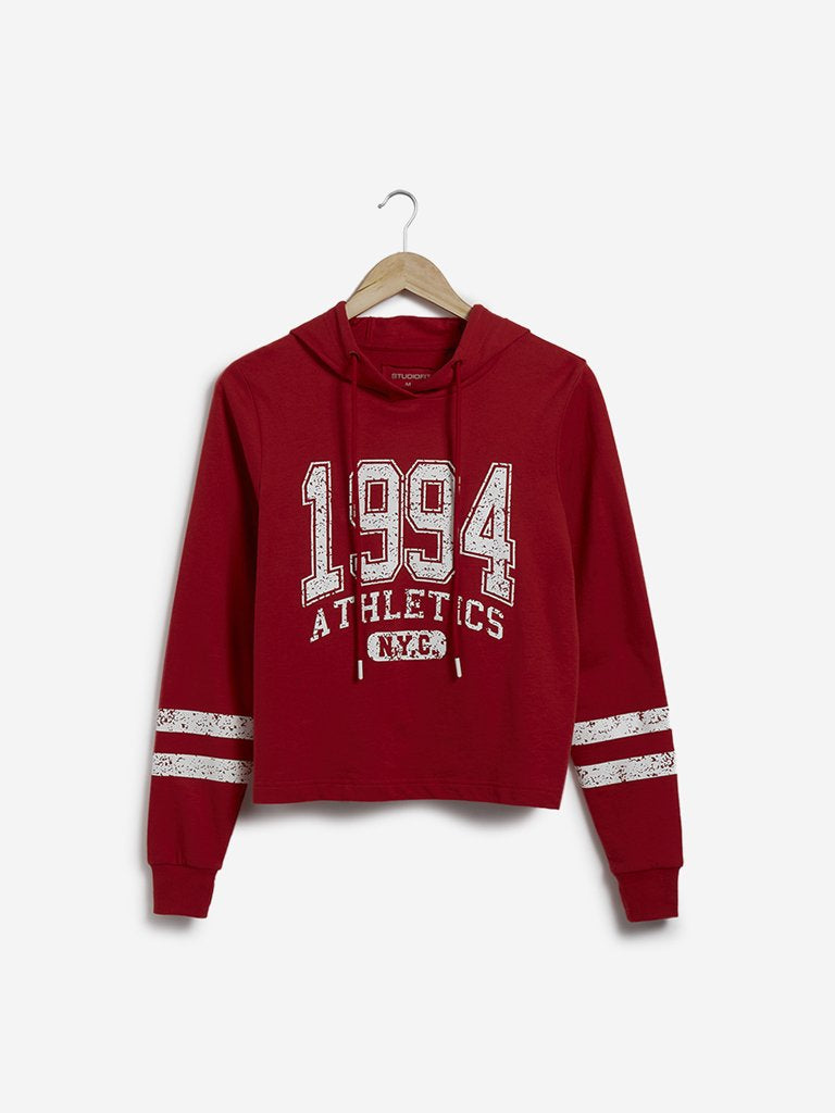 Studiofit Dark Orange Text Hooded Sweatshirt