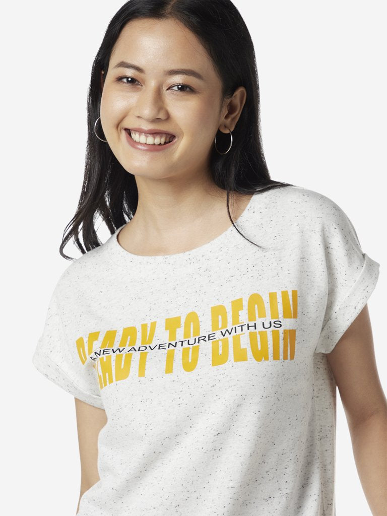 Studiofit Light Grey Text Print T-Shirt