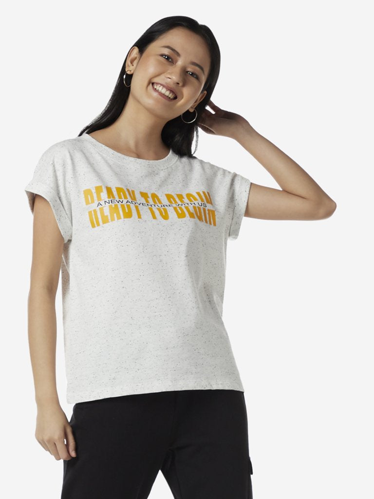 Studiofit Light Grey Text Print T-Shirt