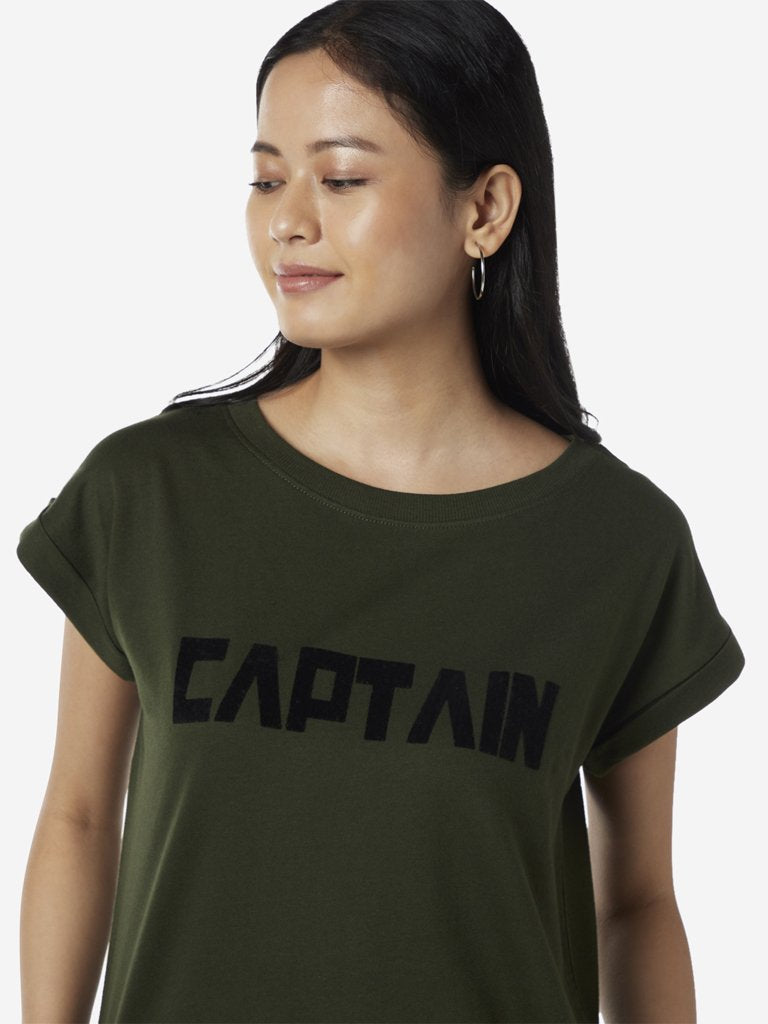 Studiofit Olive Text Design T-Shirt