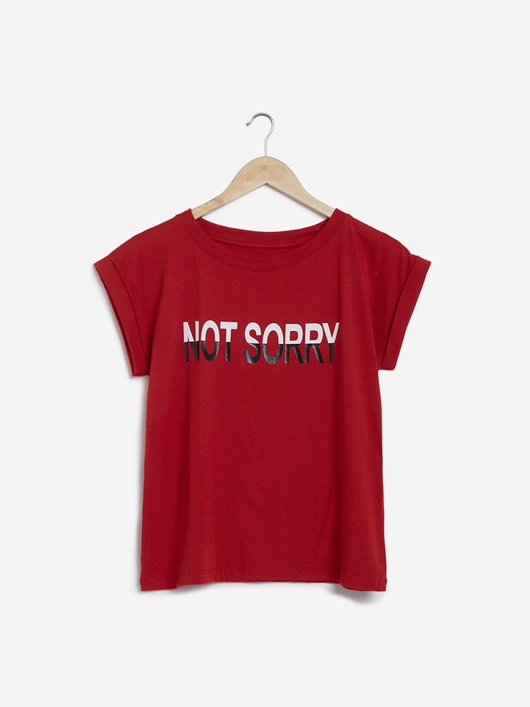 Studiofit Red Typographic Print Power T-Shirt