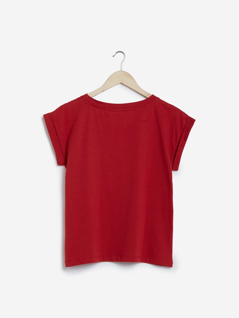 Studiofit Red Typographic Print Power T-Shirt
