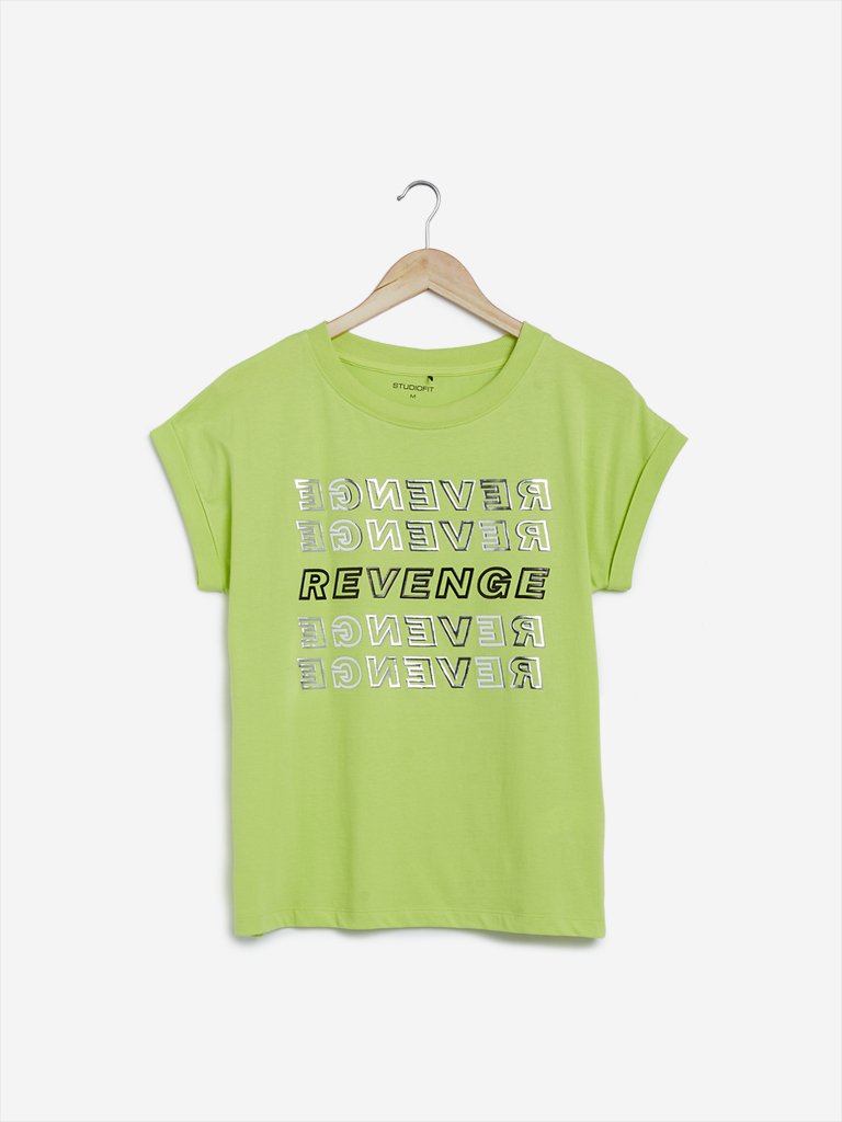 Studiofit Lime Text Printed Power T-Shirt
