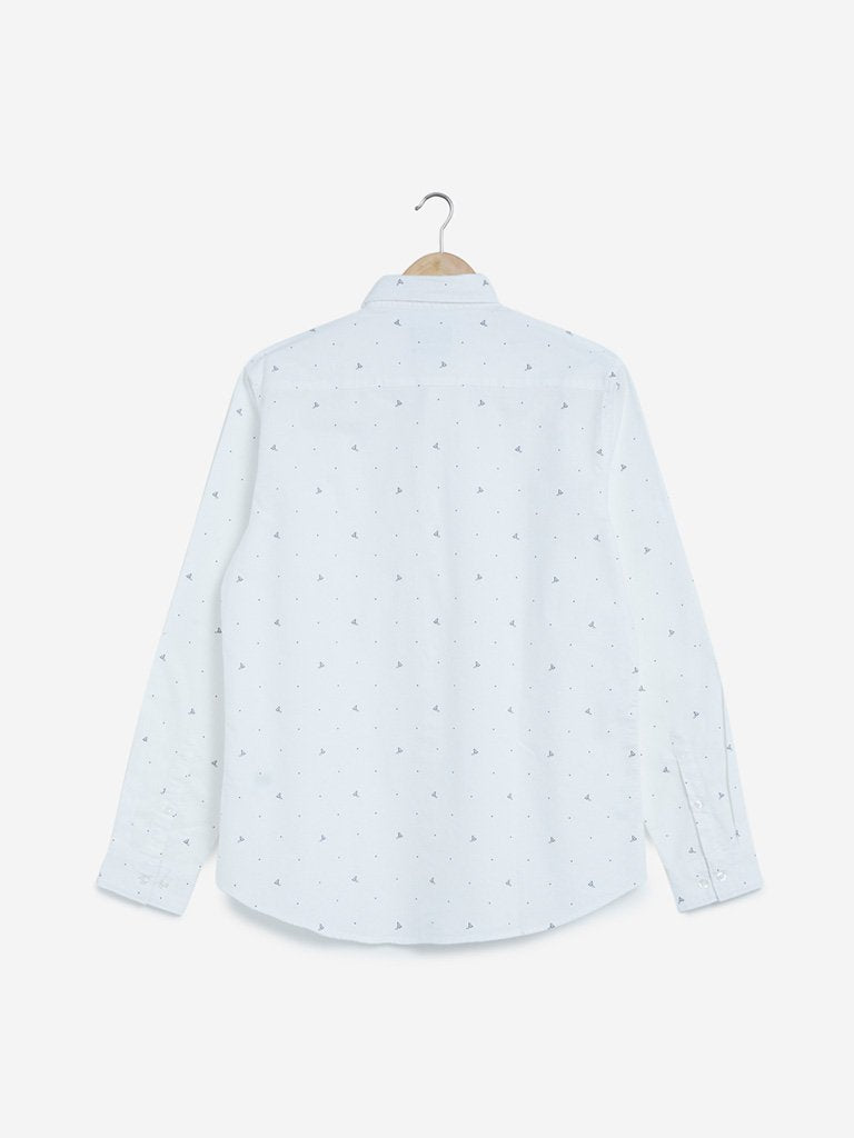 WES Casuals White Bird Print Slim Fit Shirt