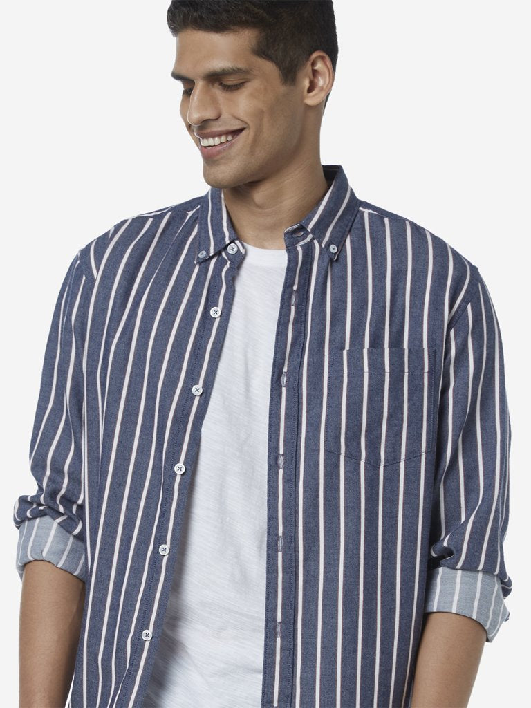 WES Casuals Navy Striped Relaxed Fit Shirt