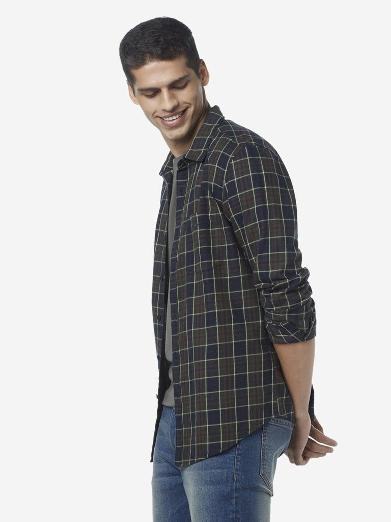 WES Casuals Dark Olive Cotton Slim Fit Shirt