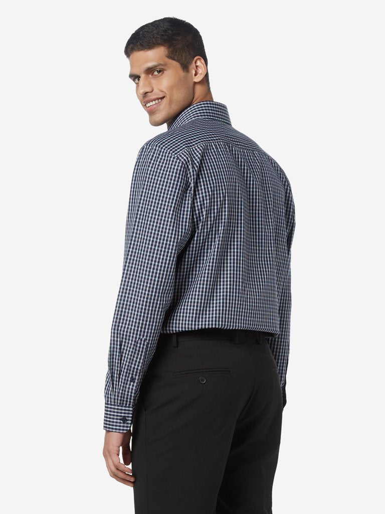 WES Formals Navy Checked Relaxed Fit Shirt