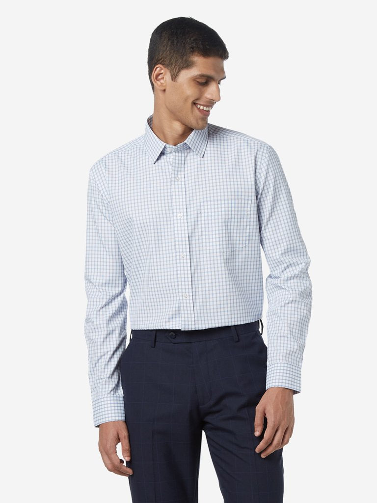 WES Formals Blue Checked Relaxed Fit Shirt