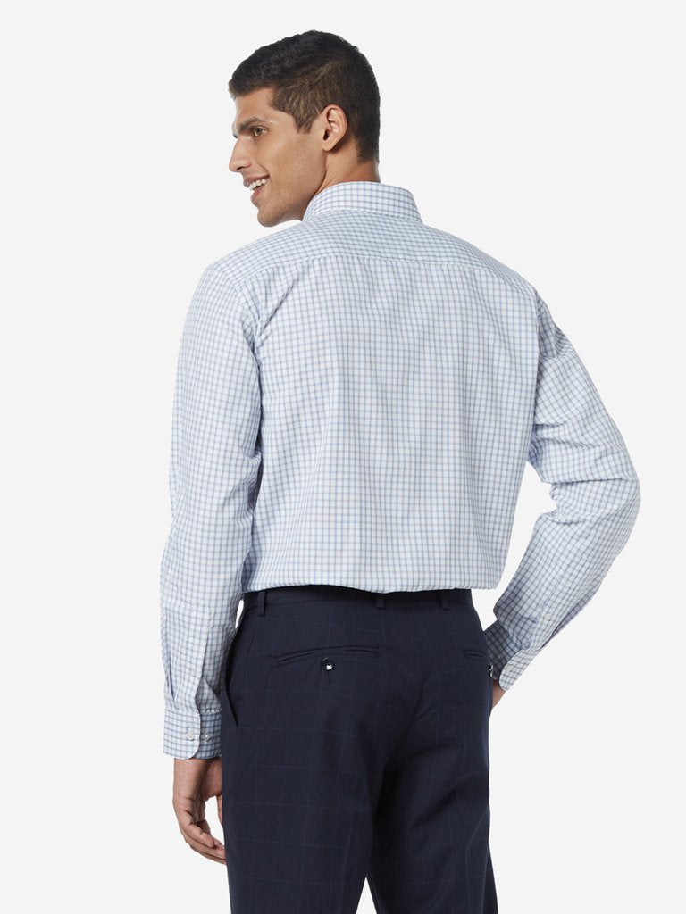 WES Formals Blue Checked Relaxed Fit Shirt