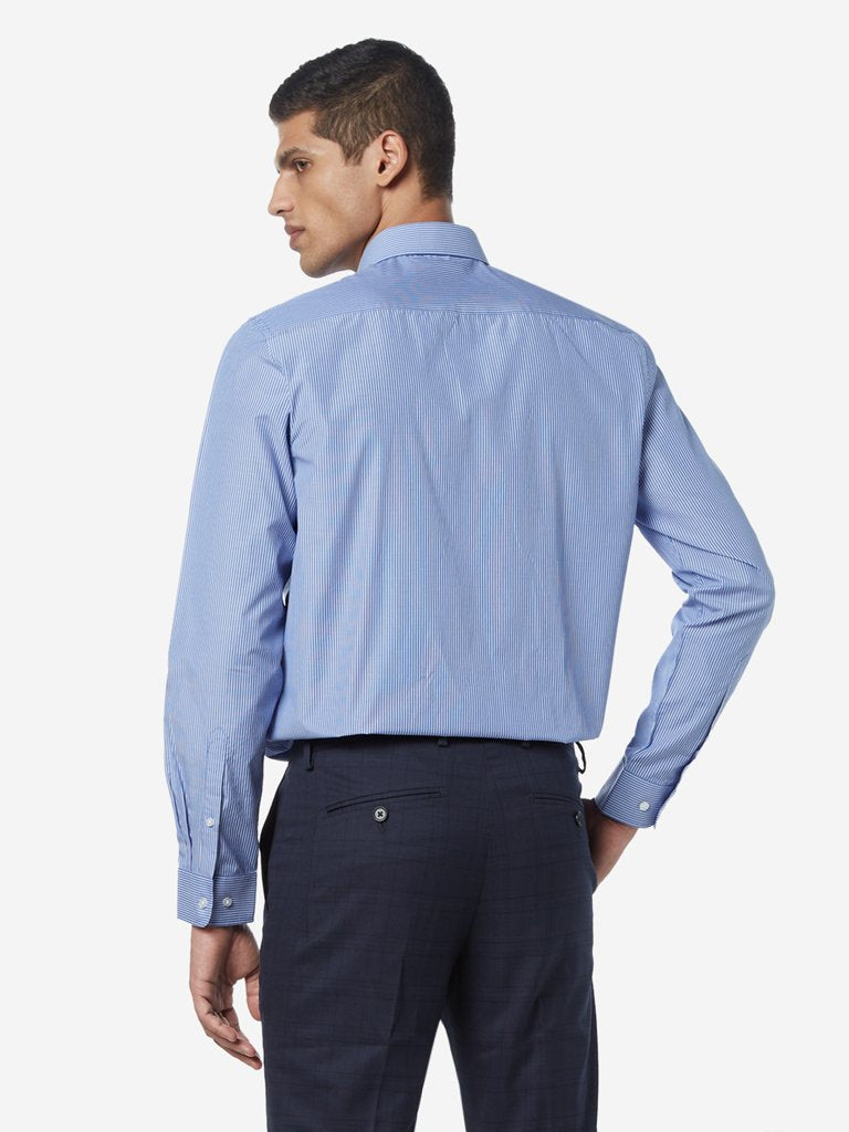 WES Formals Blue Striped Slim Fit Shirt