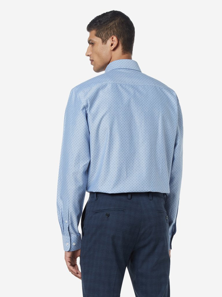 WES Formals Blue Printed Relaxed Fit Shirt