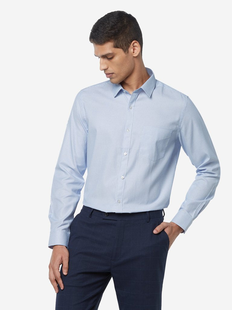 WES Formals Blue Patterned Relaxed Fit Shirt