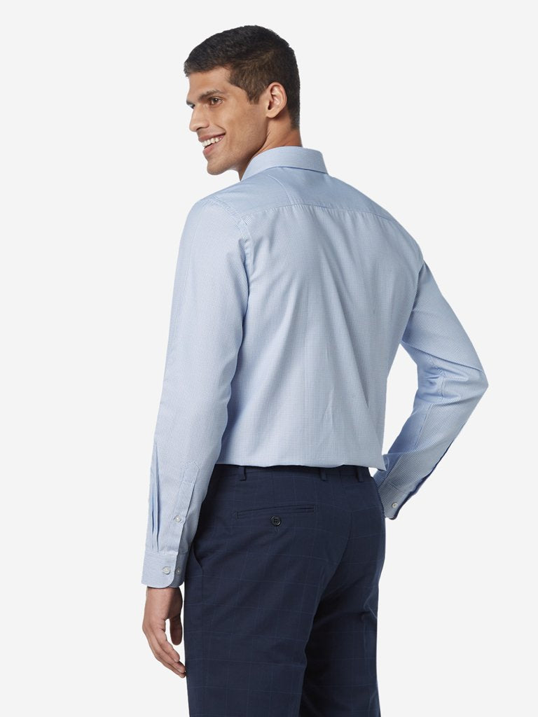 WES Formals Blue Patterned Relaxed Fit Shirt