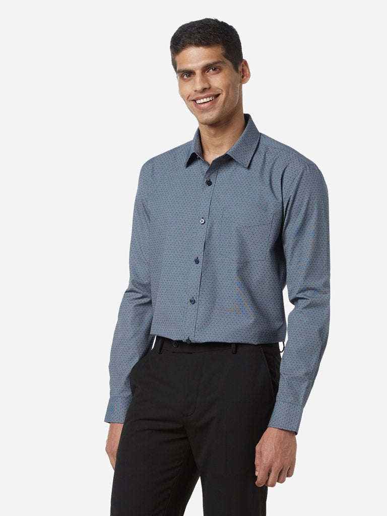 WES Formals Grey Printed Relaxed Fit Shirt