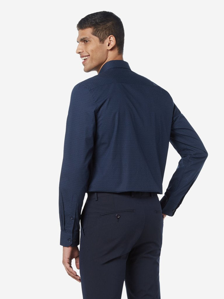 WES Formals Navy Abstract Print Slim Fit Shirt