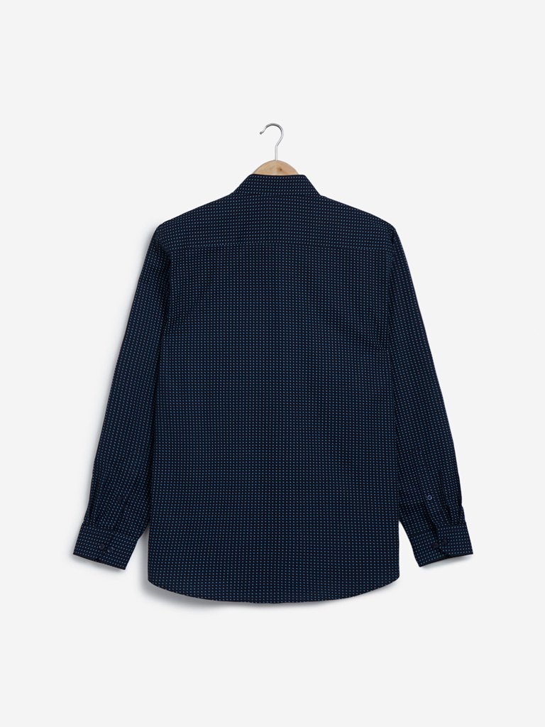 WES Formals Navy Printed Relaxed Fit Shirt