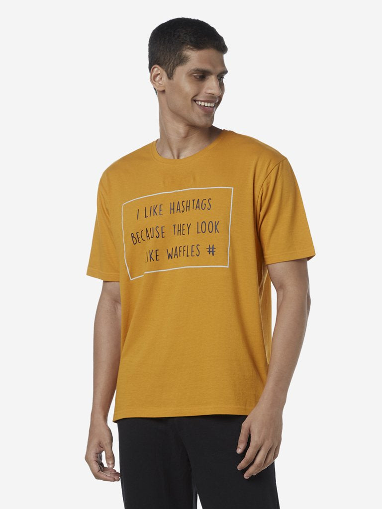 WES Lounge Mustard Printed Relaxed Fit T-Shirt