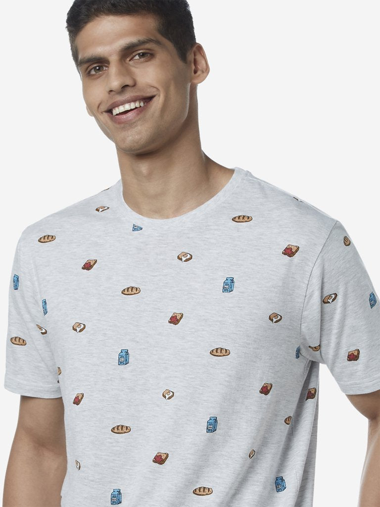 WES Lounge Grey Printed Relaxed Fit T-Shirt