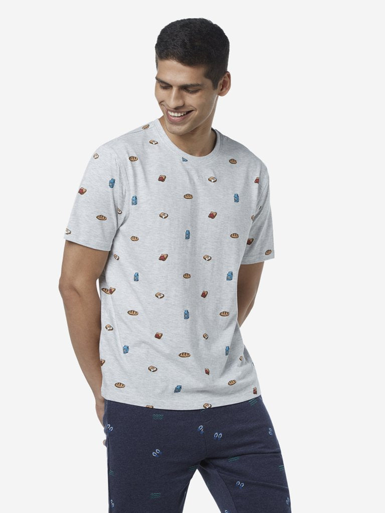 WES Lounge Grey Printed Relaxed Fit T-Shirt