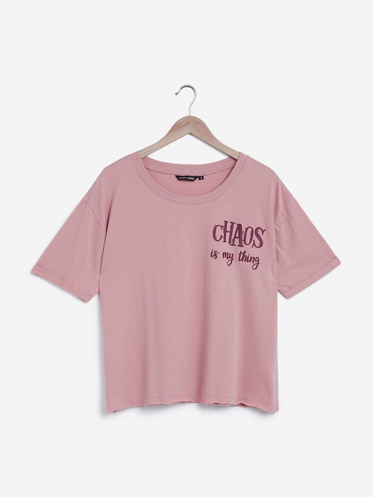 Sassy Soda Curves Pink Text Print T-Shirt