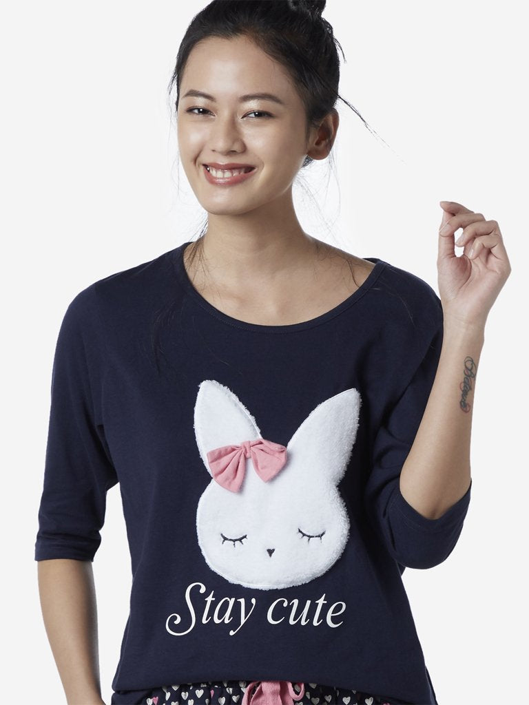 Wunderlove Navy Rabbit Pattern T-Shirt