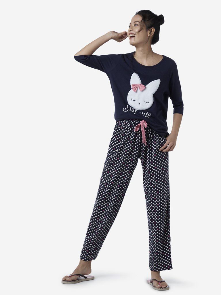 Wunderlove Navy Rabbit Pattern T-Shirt