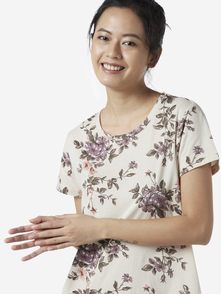 Wunderlove Oat Melange Floral Design Nightdress