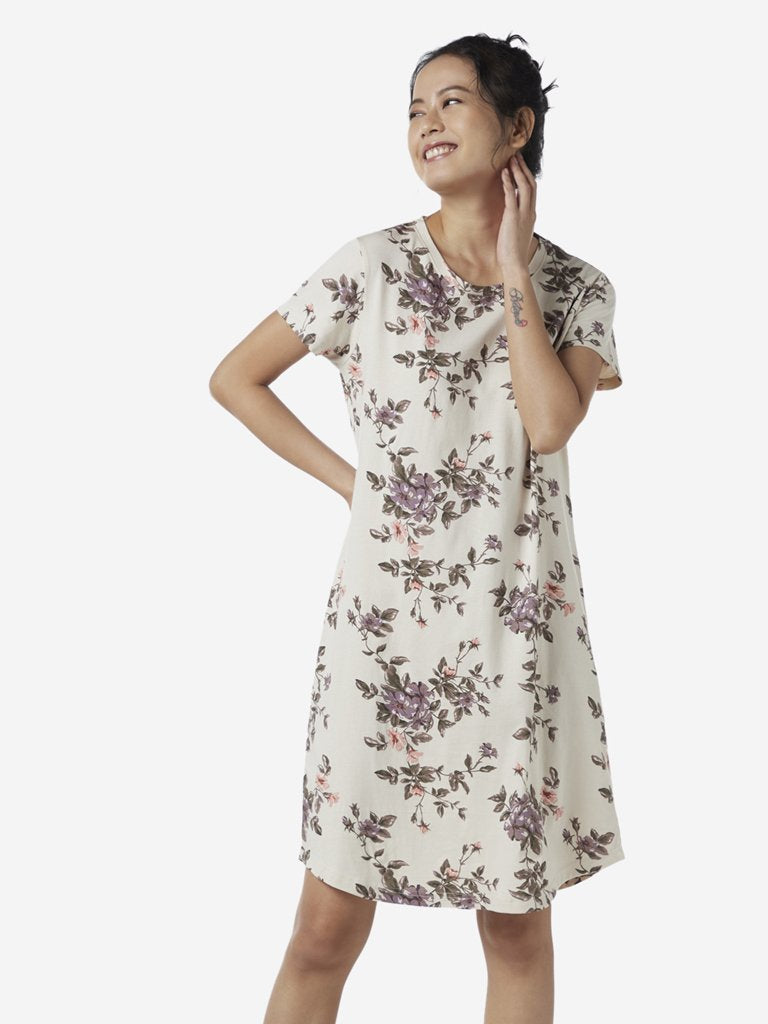 Wunderlove Oat Melange Floral Design Nightdress
