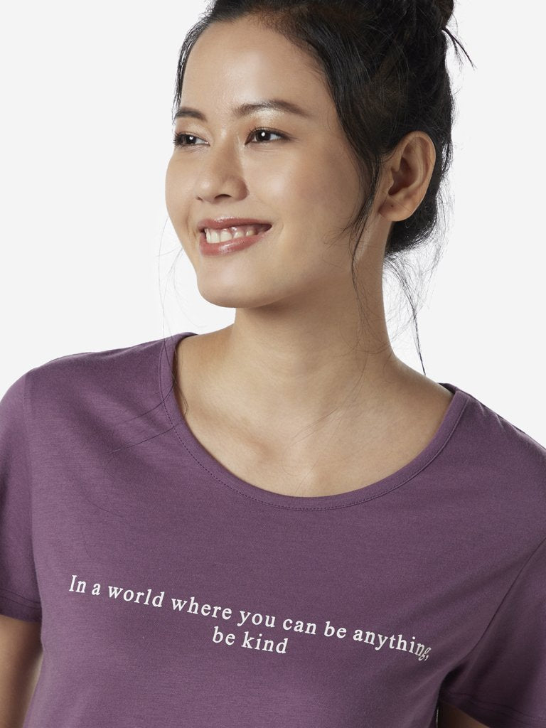 Wunderlove Purple Text Pattern T-Shirt