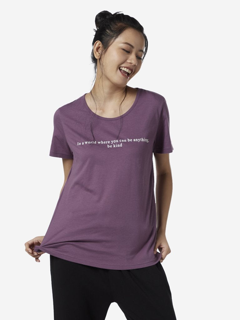 Wunderlove Purple Text Pattern T-Shirt