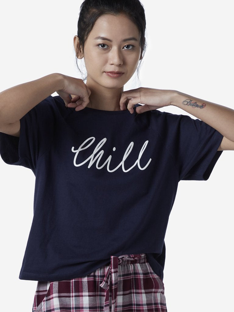 Wunderlove Navy Text Print T-Shirt