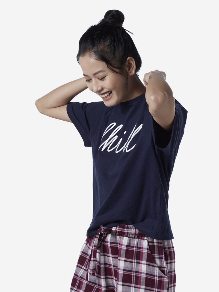 Wunderlove Navy Text Print T-Shirt