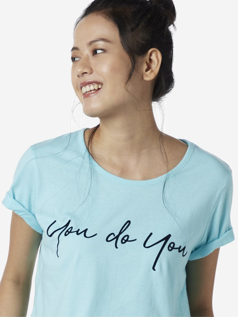 Wunderlove Aqua Text Design T-Shirt