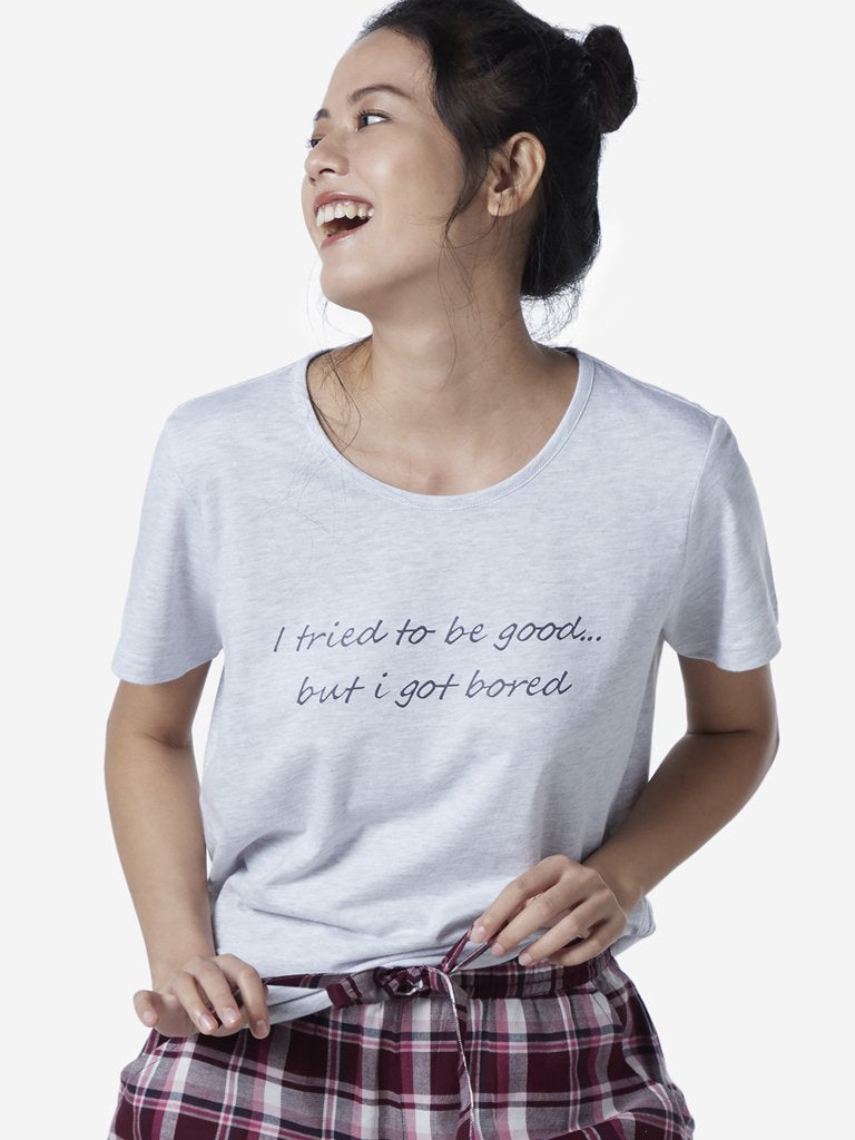 Wunderlove Grey Typographic Pattern T-Shirt