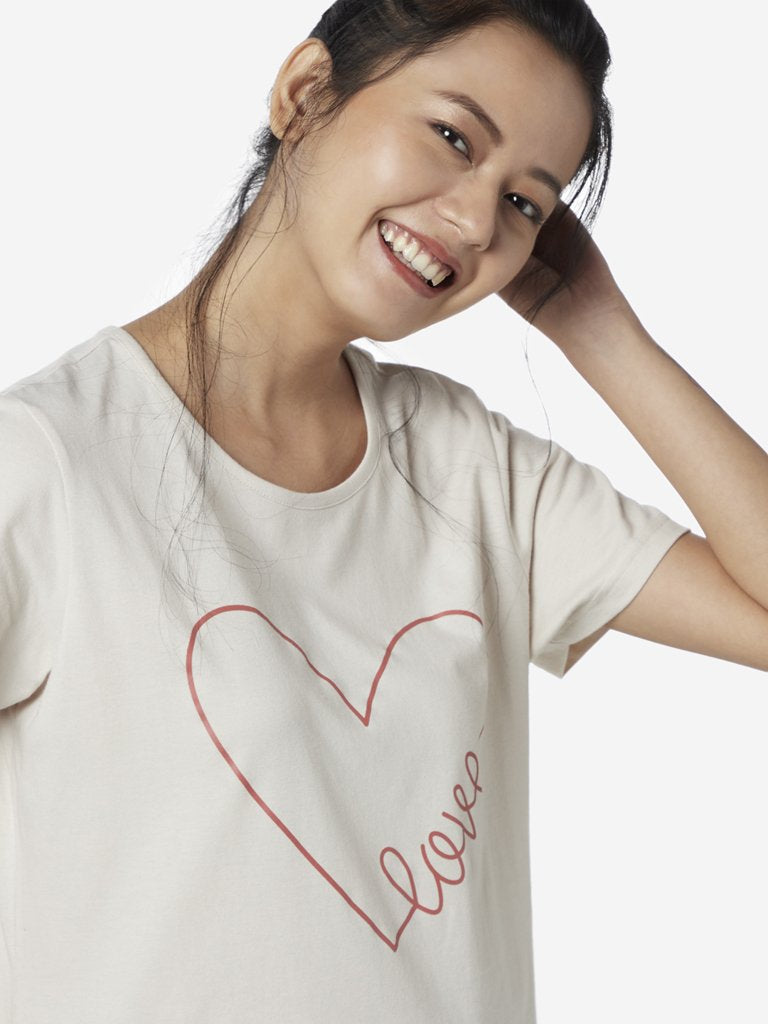 Wunderlove Off White Typographic Design T-Shirt