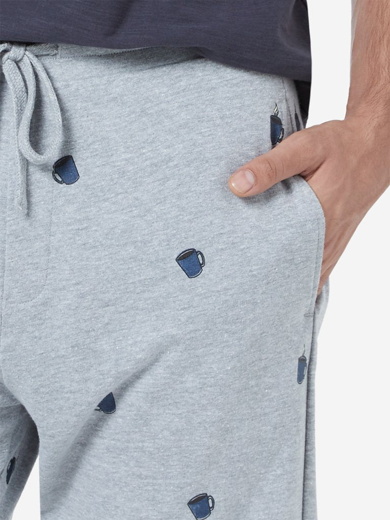 WES Lounge Grey Printed Relaxed Fit Shorts