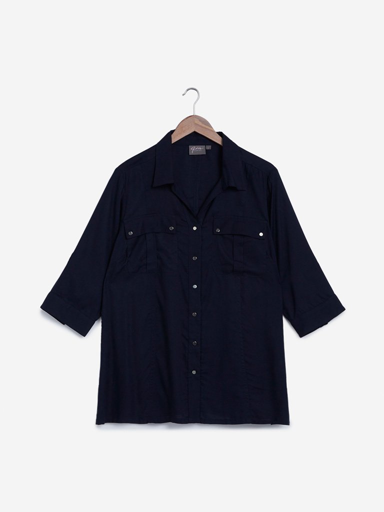 Gia Curves Navy Casual Shirt