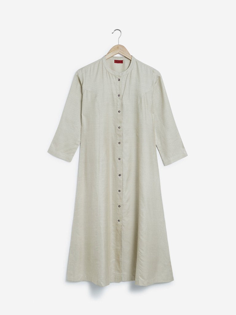 Zuba Off White Self Textured Straight Kurta