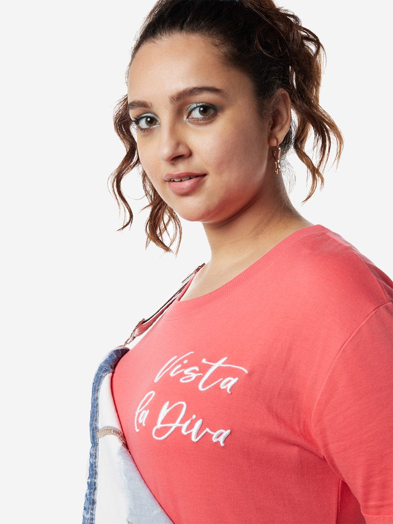 Sassy Soda Curves Pink Text Print T-Shirt