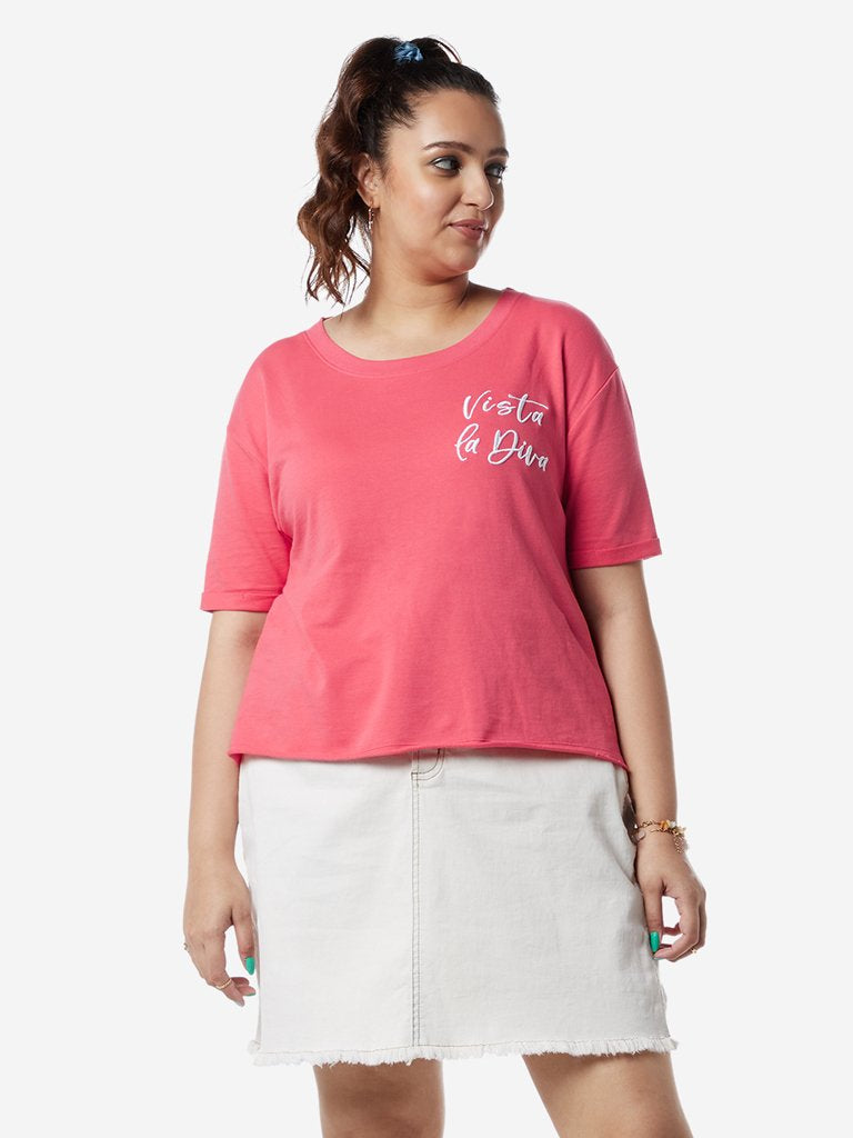 Sassy Soda Curves Pink Text Print T-Shirt